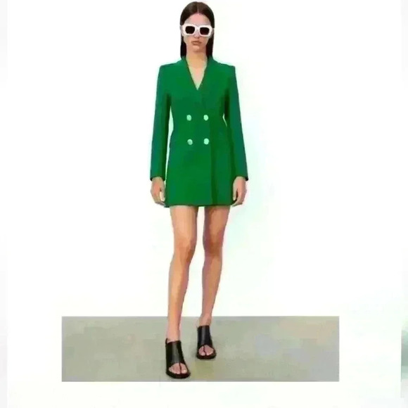 Zara black blazer dress with golden buttons double-breasted style size xs - Picture 14 of 16